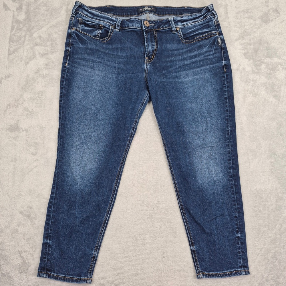 Silver Jeans Co Suki Skinny Crop Jeans Blue Mid Wash Plus 18 (38) W43969SSX404